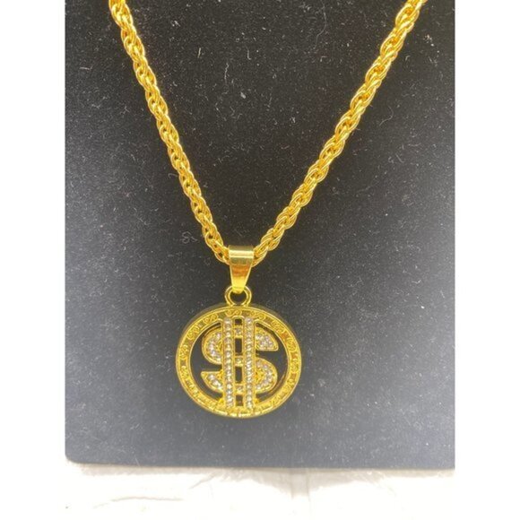 Dollar Coin Chain Men's Necklace Gold Tone - Picture 3 of 10